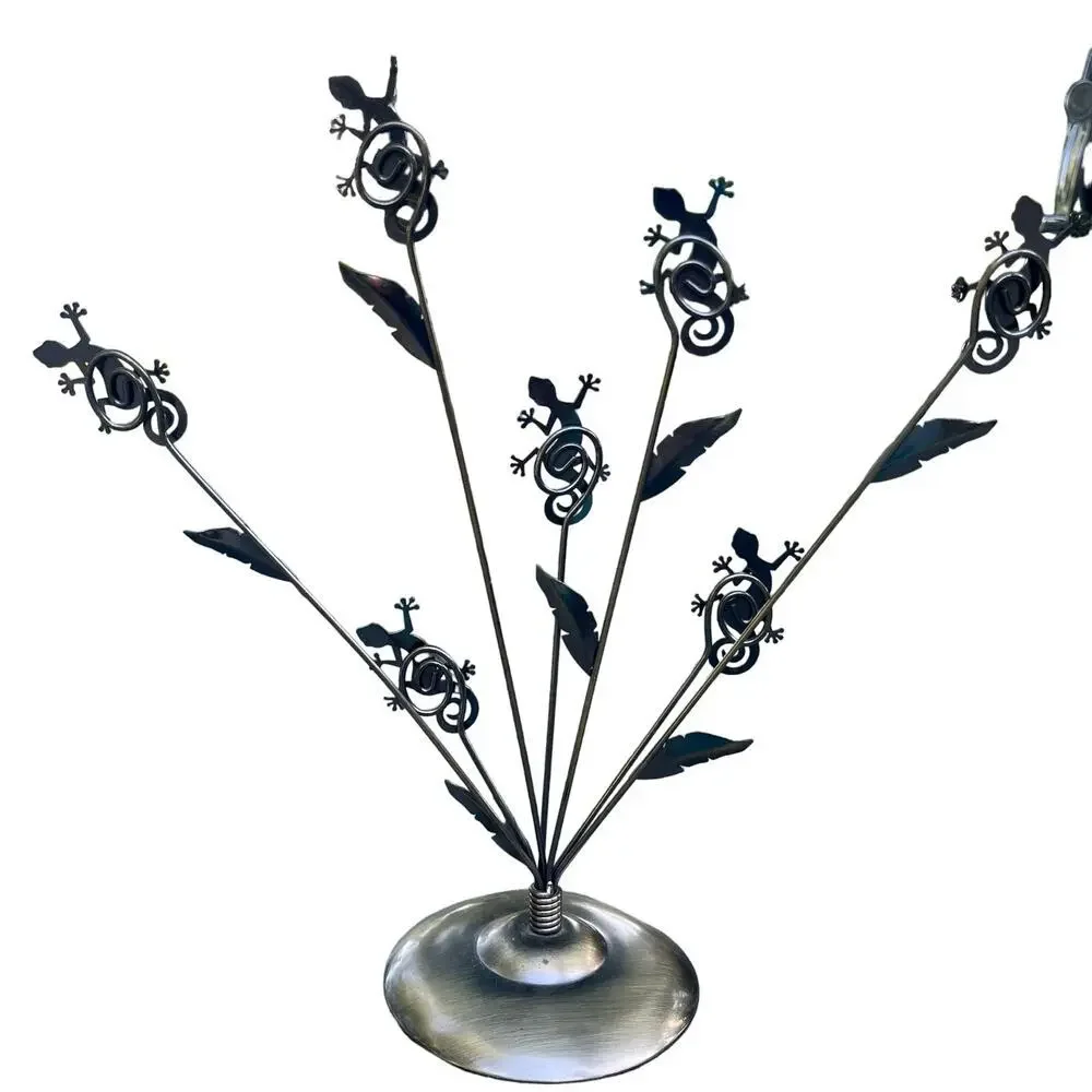 Bronze Tone Metal Gecko Lizard Multi Stem Photo Holder 11‎ in